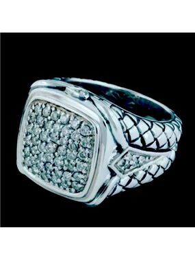 SCOTT KAY PAVE DIAMOND STERLING SILVER BASKET WEAVE RING